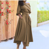 Diagonal Collar Boho Lace Up Elegant Dress